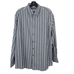 Greg Norman Long Sleeve Button Up Shirt Mens L Cotton Black Red White Stripe